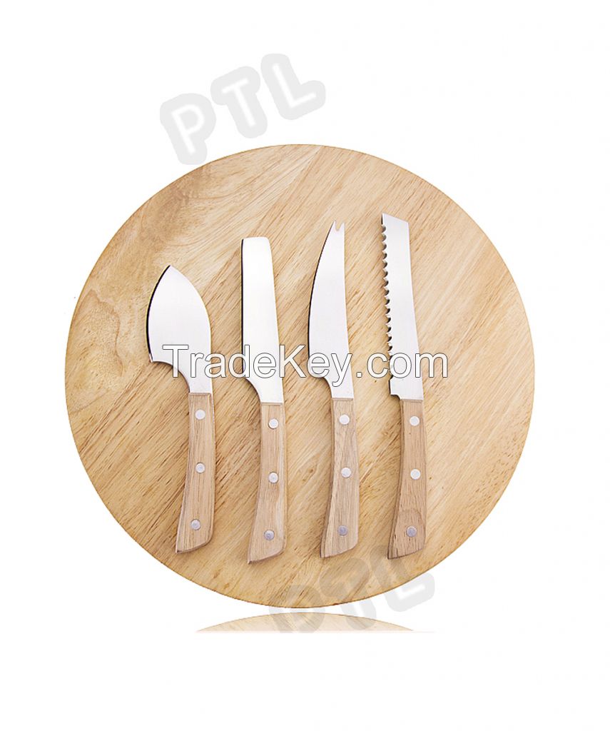 Stainless steel cheese knife&fork with wooden chopping board(5 pieces) 