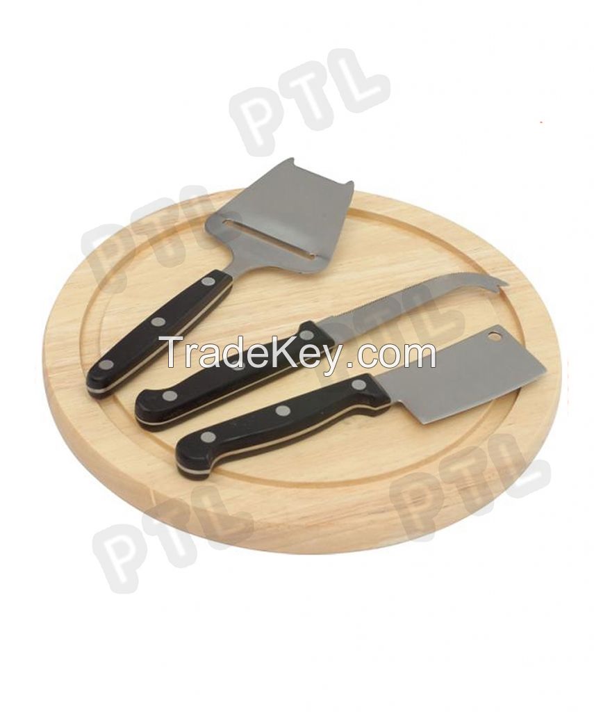 PP-handle cheese knife&soatula with lovely wooden chopping board(4 pieces) 