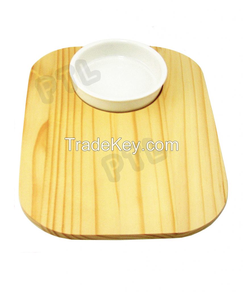 Ceramic bowl plus pinewood cutting board(2 pieces)