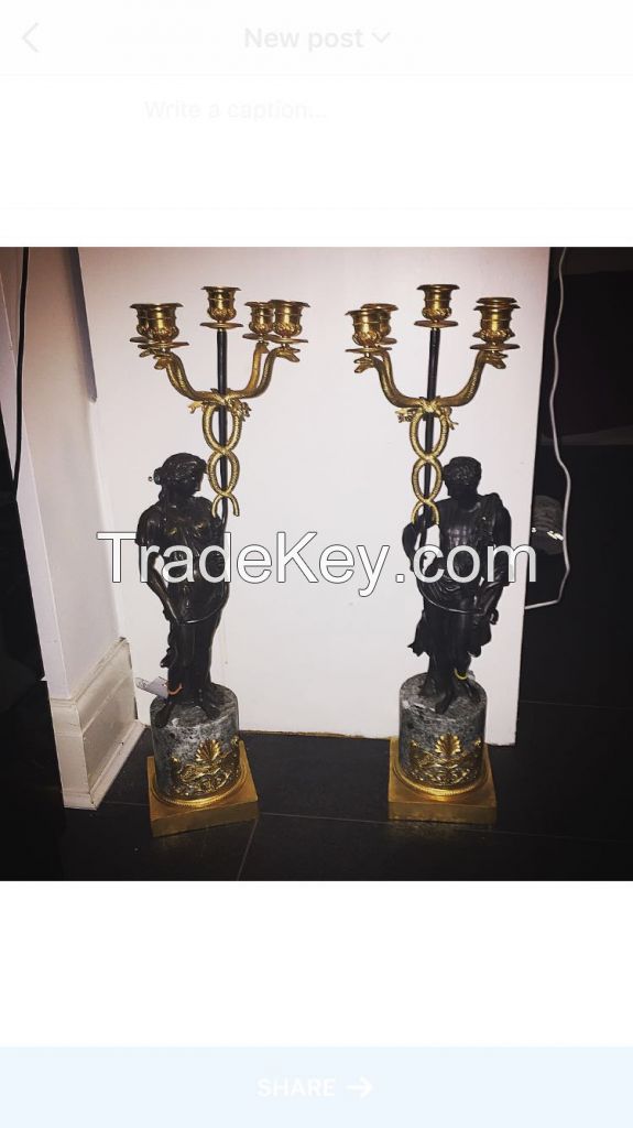 24ct gilded bronze candelabra on marble base