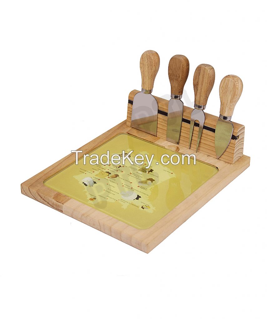 Magnetic cheese set with good-looking glass chopping board(5 pieces)