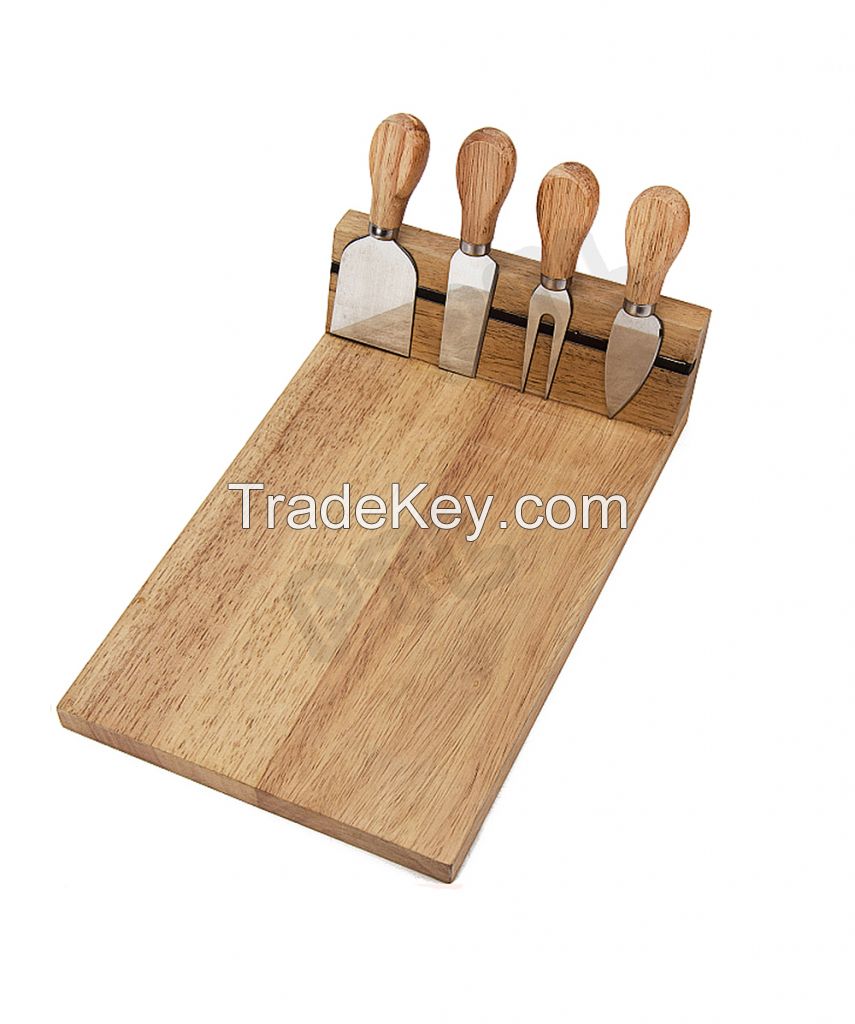 Rubber wood magnetic cheese set with long chopping board(5 pieces)