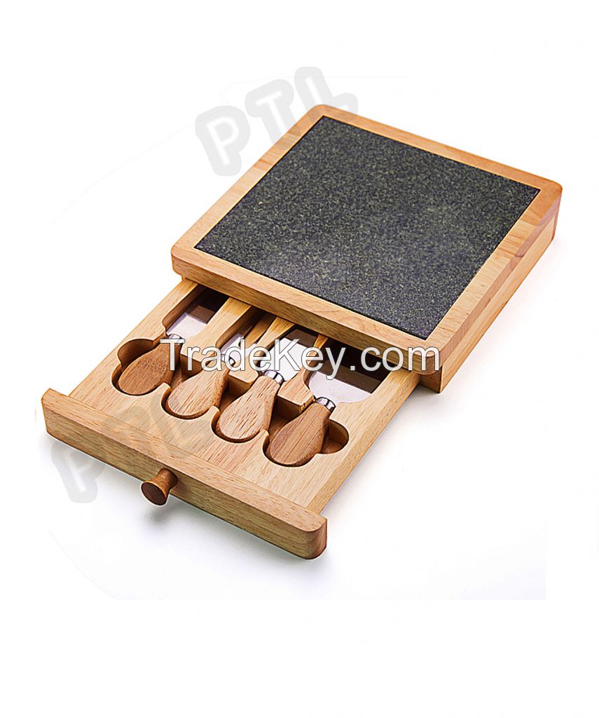 suqare wooden cheese set with marble chopping board(5 pieces) 