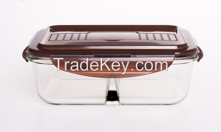 glass food container with divider, for storage different food 