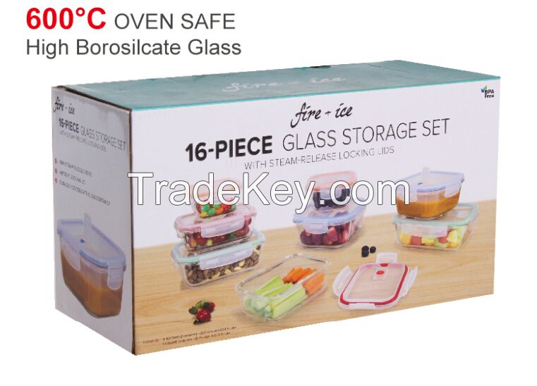 borosilicate glass food container set, 3pcs set, 4pcs set,6pcs set,10pcs set,16pcs set,24pcs set