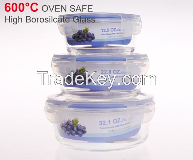 rectangle glass food contanier 4pcs set, with lock pp lid 