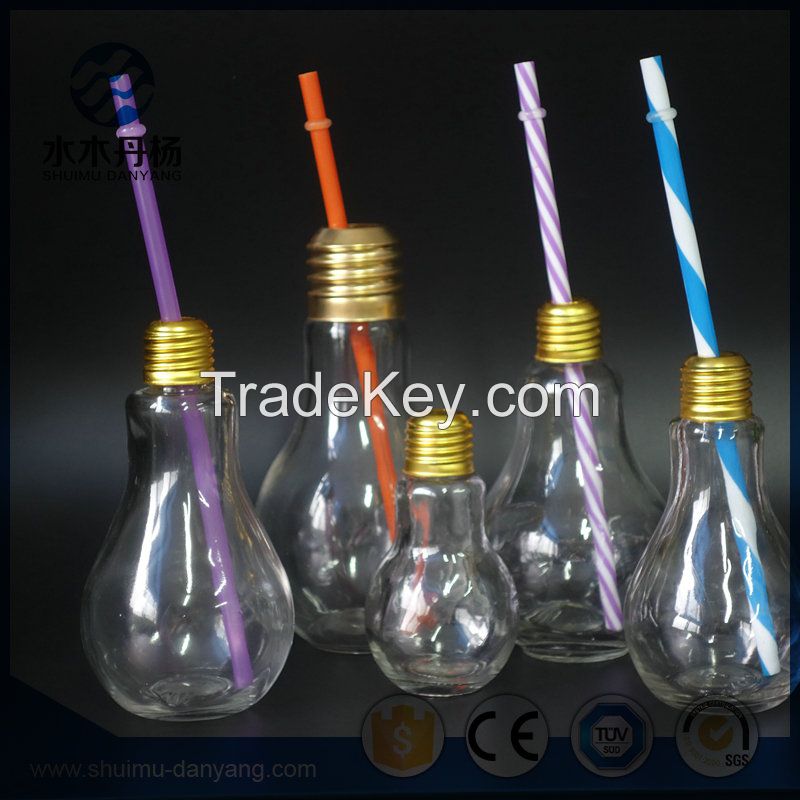 Hot selling clear light bulb bottle glass beverage bottle