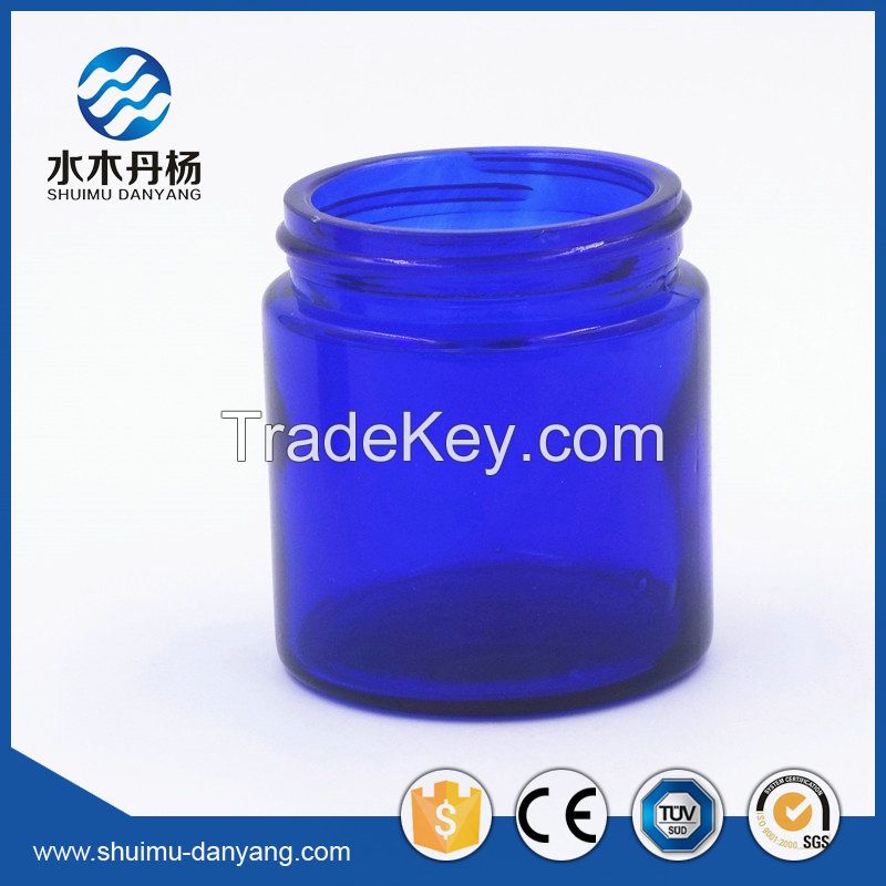 Hot sale 100ml round amber/blue cosmetic glass jar