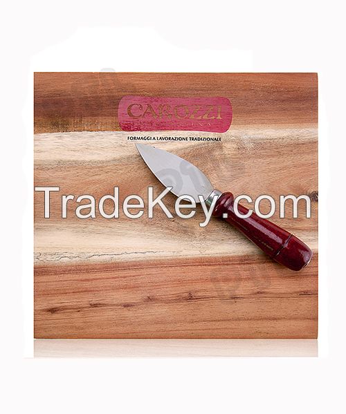 stainless steel cheese knife with red wooden handle 