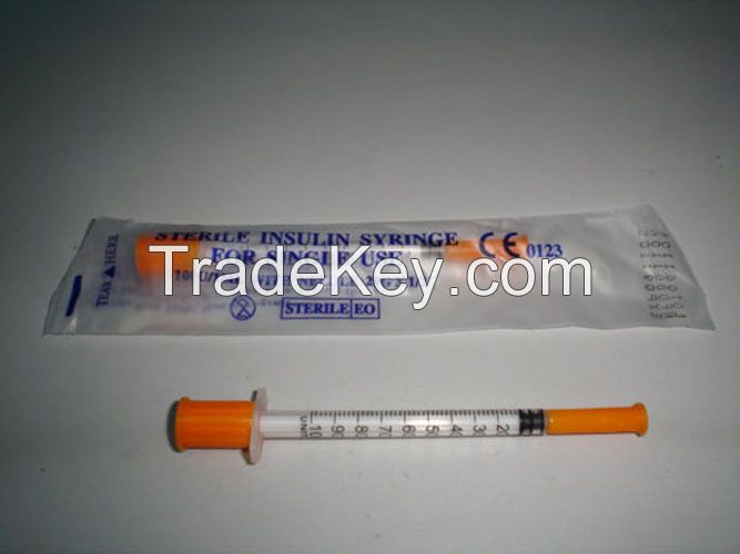 Disposable insulin syringe with needle