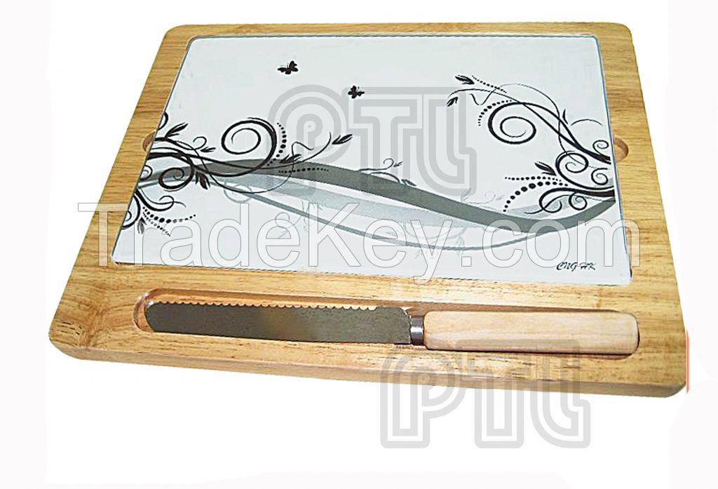 stainless steel cheese knife with lovely ceramic cutting board(3 pieces) 