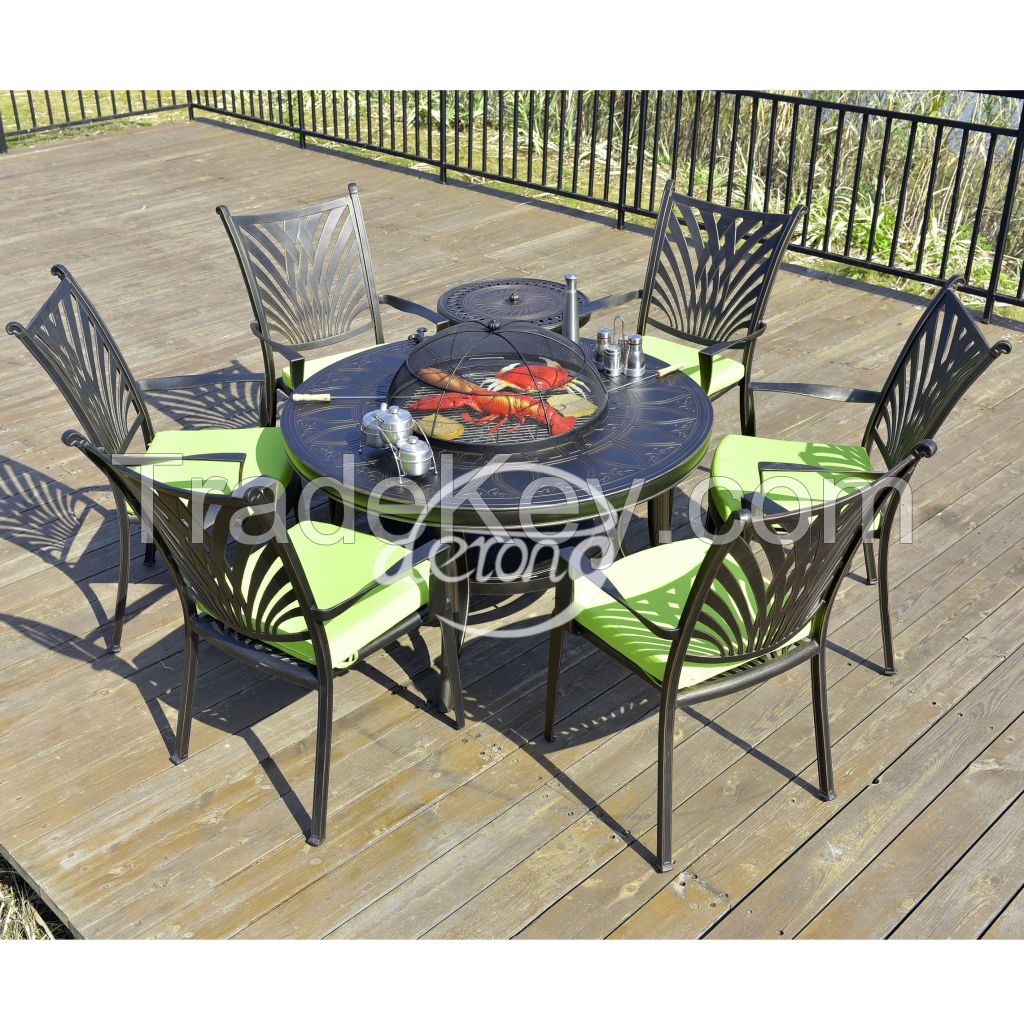 Cast aluminum garden set metal table and chairs with BBQ grill