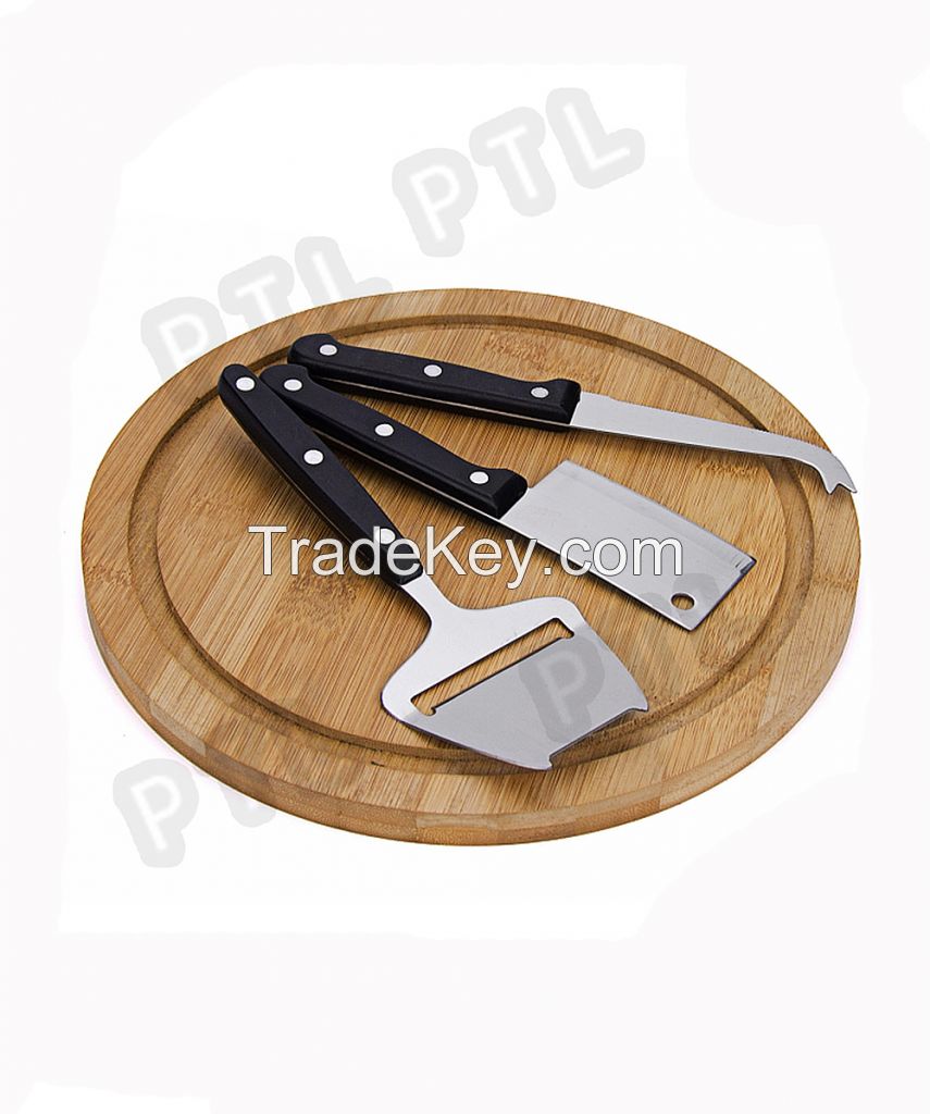 PP-handle cheese knife&soatula with bamboo cutting board(4 pieces) 