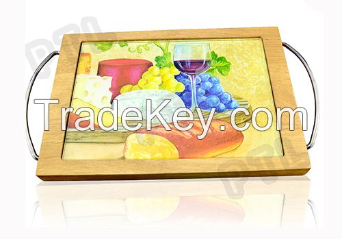 Tempered-glass chopping board with S/S handle 