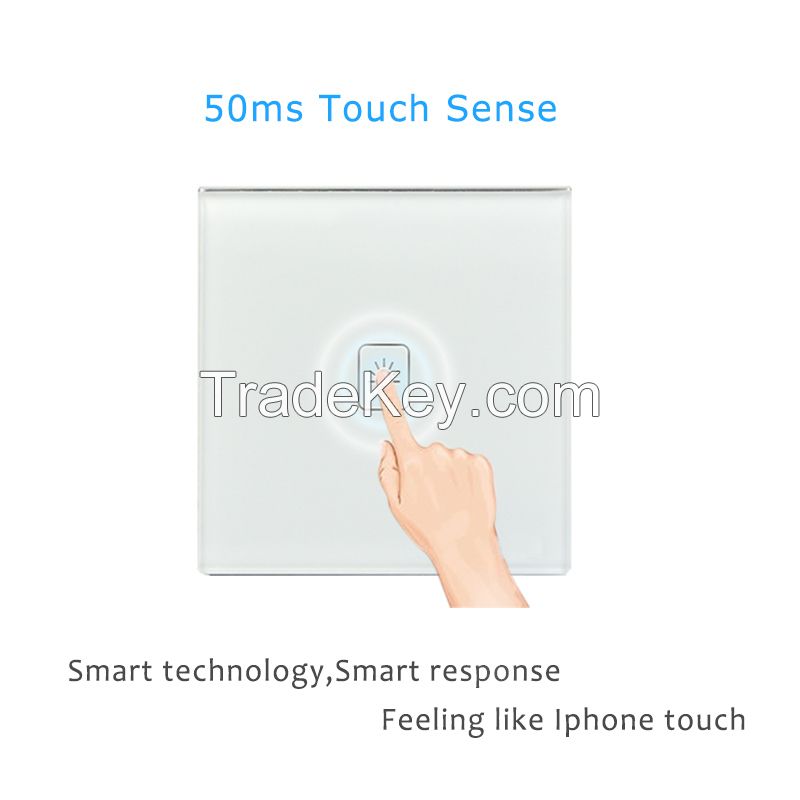 UK Standard 1 Gang 1 way Remote Control Dimmer Touch Switch White Crystal Glass Panel Remote Touch Lamp Dimmer Switch