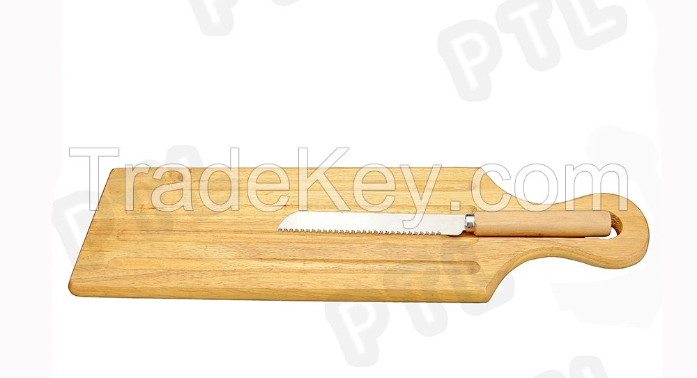 rounded wooden bread knife with long cutting board 