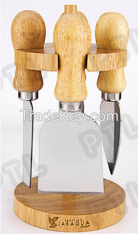 rubber wood cheese set With hanging stand(5 pieces) 