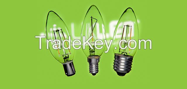 UL A23 2.5W E26 LED filament bulbs 110-130vac dimmable bulbs