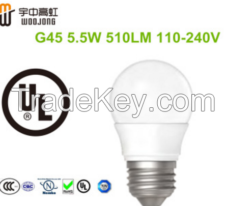 CE G45 P45 5.5W 110-240vac  EPISTAR LED globe warm color 2warranty CRI 80
