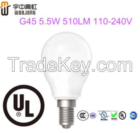 CE G45 P45 5.5W 110-240vac  EPISTAR LED globe warm color 2warranty CRI 80