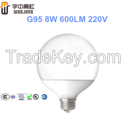 CE ROHS led ligth bulb G95 8W EPISTAR LED globe warm color 2warranty