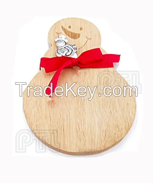 snowman-shaped wooden cheese cutting board 
