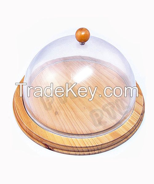 round wooden chopping board with acrylic cover