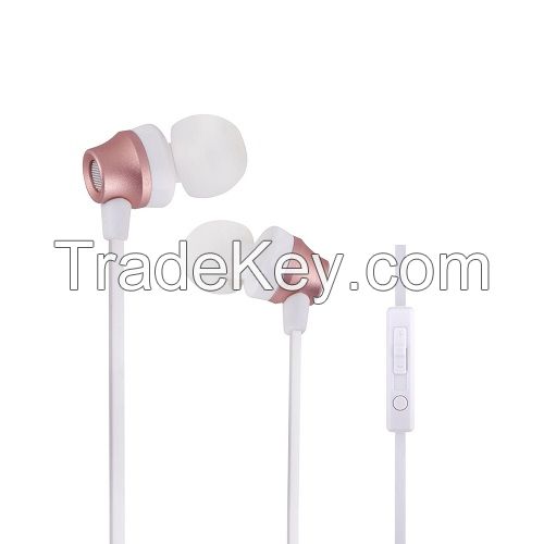 B950 Metal Earphone with Mic Volume Remote, Rose Gold