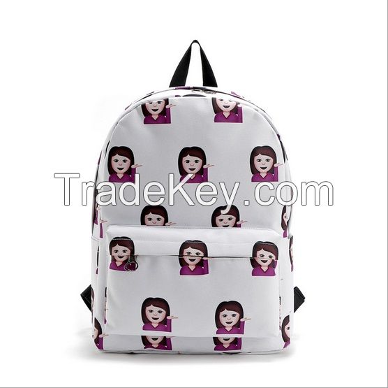Emoji face backpack, 600D canvas polyester school bags