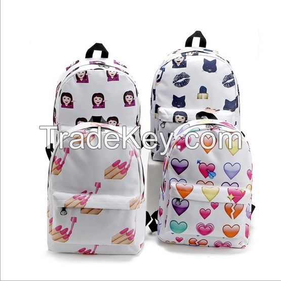 Emoji face backpack, 600D canvas polyester school bags