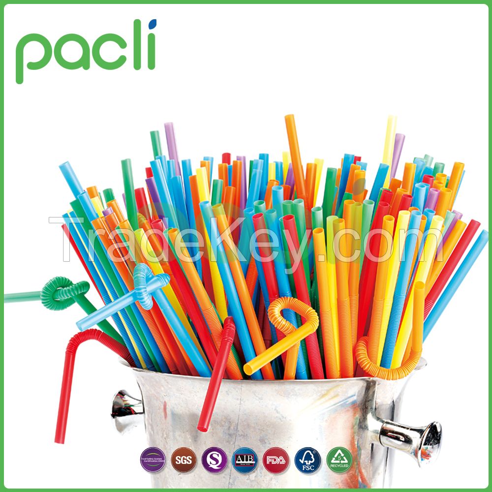 Plastic assorted colors artistic long straws