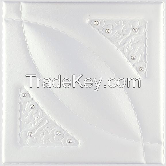 White 3D PU Leather Wall Panel Filed with Polyester sponge