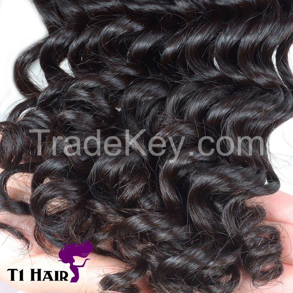 T1 Hair Mixed Length 3pcs Grade 7A Unprocessed Virgin Brazilian Deep Wave Hair Weft Human Hair Weave Natural Black #1B