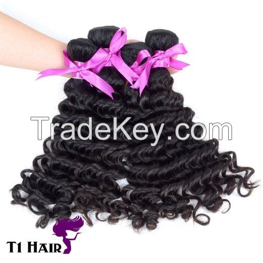 T1 Hair Mixed Length 3pcs Grade 7A Unprocessed Virgin Brazilian Deep Wave Hair Weft Human Hair Weave Natural Black #1B