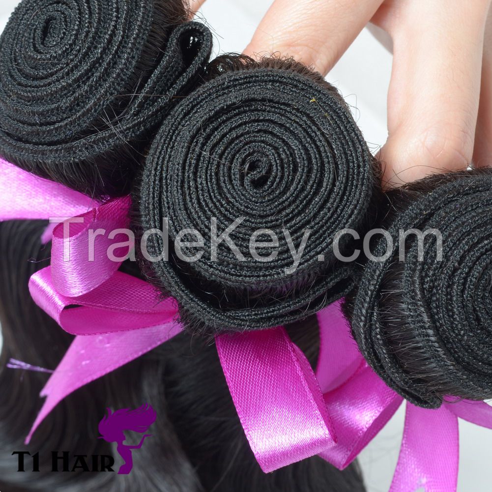 T1 Hair 3pcs Grade 7A Unprocessed Virgin Brazilian Body Wave Human Hair Weave Natural Black #1B