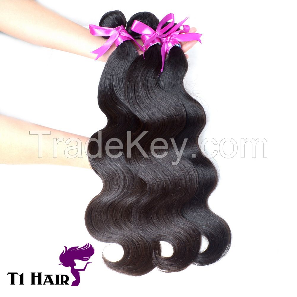 T1 Hair 3pcs Grade 7A Unprocessed Virgin Brazilian Body Wave Human Hair Weave Natural Black #1B