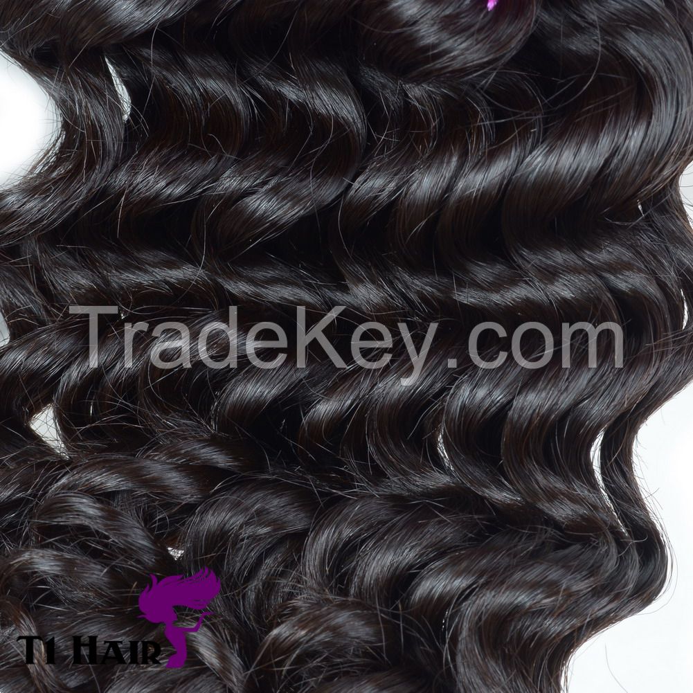 T1 Hair Mixed Length 3pcs Grade 7A Unprocessed Virgin Brazilian Deep Wave Hair Weft Human Hair Weave Natural Black #1B