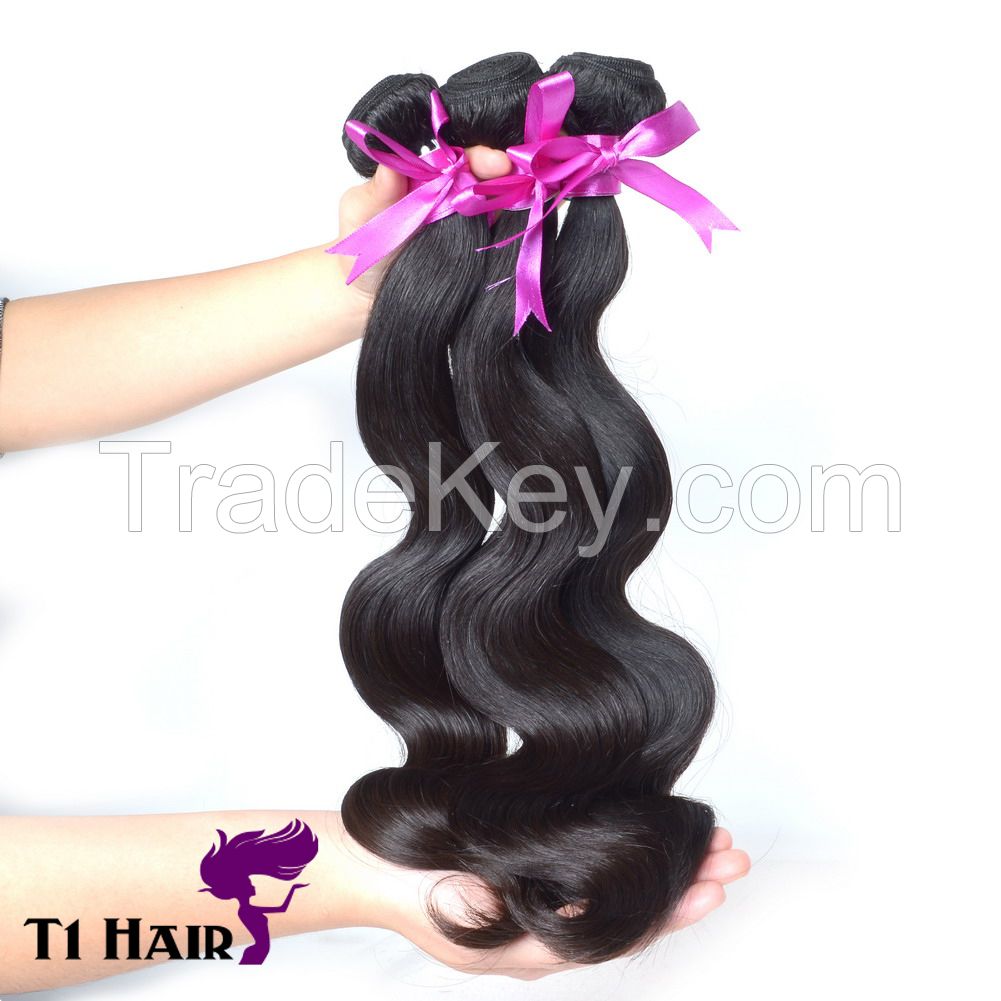 T1 Hair 3pcs Grade 7A Unprocessed Virgin Brazilian Body Wave Human Hair Weave Natural Black #1B