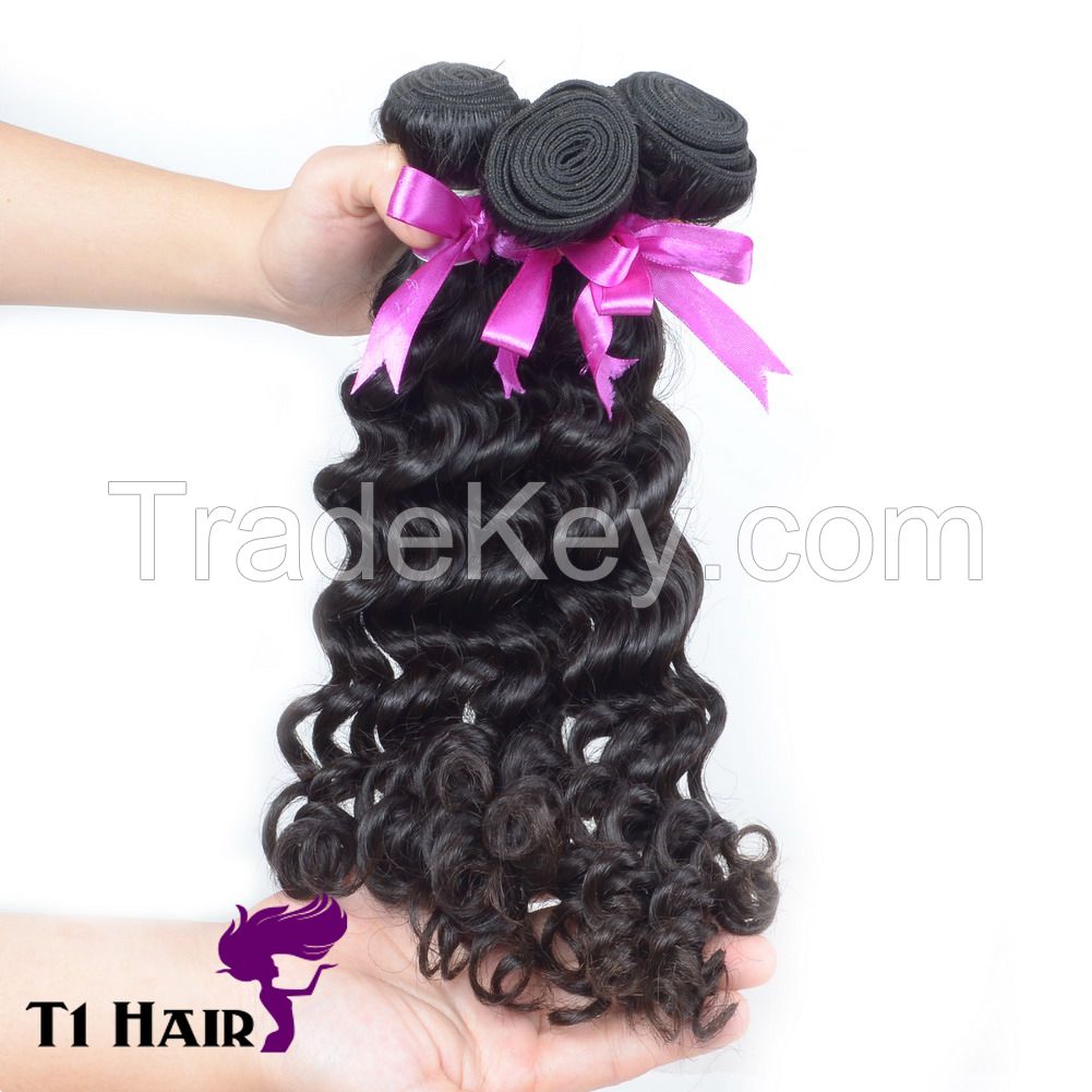 T1 Hair Mixed Length 3pcs Grade 7A Unprocessed Virgin Brazilian Deep Wave Hair Weft Human Hair Weave Natural Black #1B