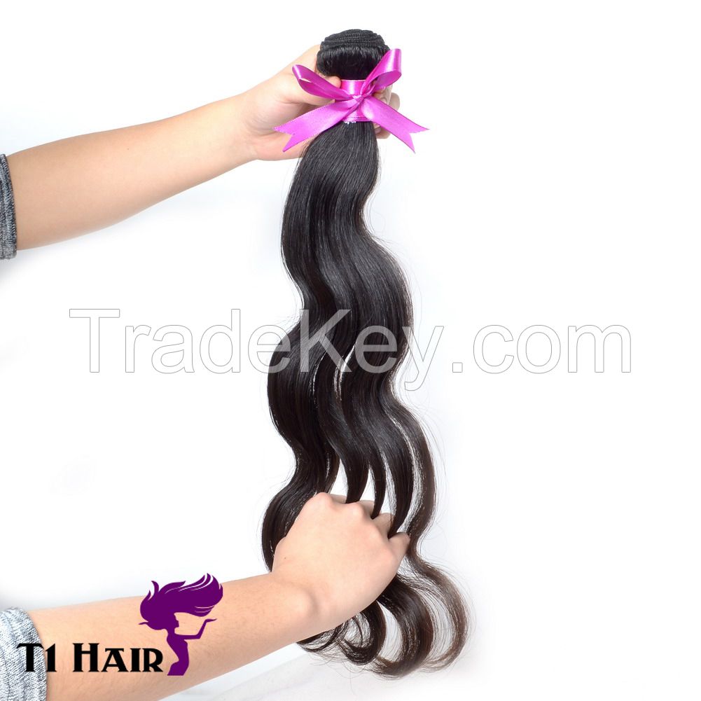 T1 Hair 3pcs Grade 7A Unprocessed Virgin Brazilian Body Wave Human Hair Weave Natural Black #1B