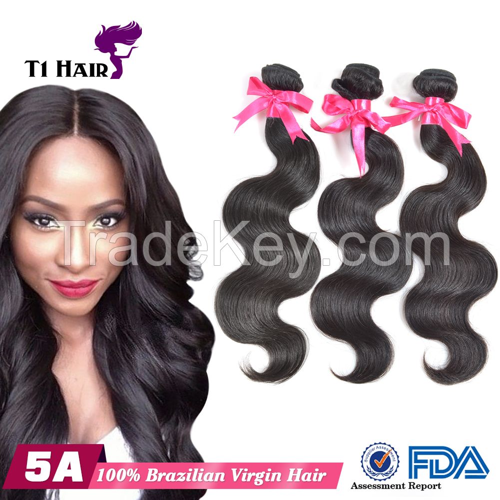 T1 Hair Natural Beauty Brazilian Body Wave Virgin Human Hair Extensions Natural Black Can be dyed and Bleached
