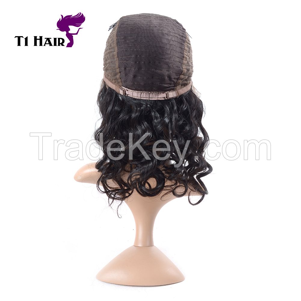 T1 Hair Brazilian 180% Density Full Lace Wig with Baby Hair loose Wave Hair Extension Natural Black