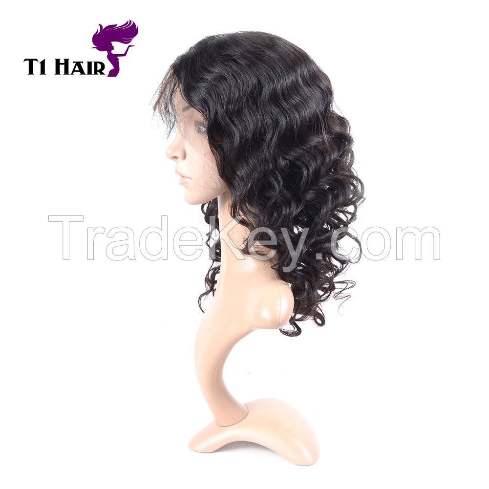 T1 Hair Brazilian 180% Density Full Lace Wig with Baby Hair loose Wave Hair Extension Natural Black