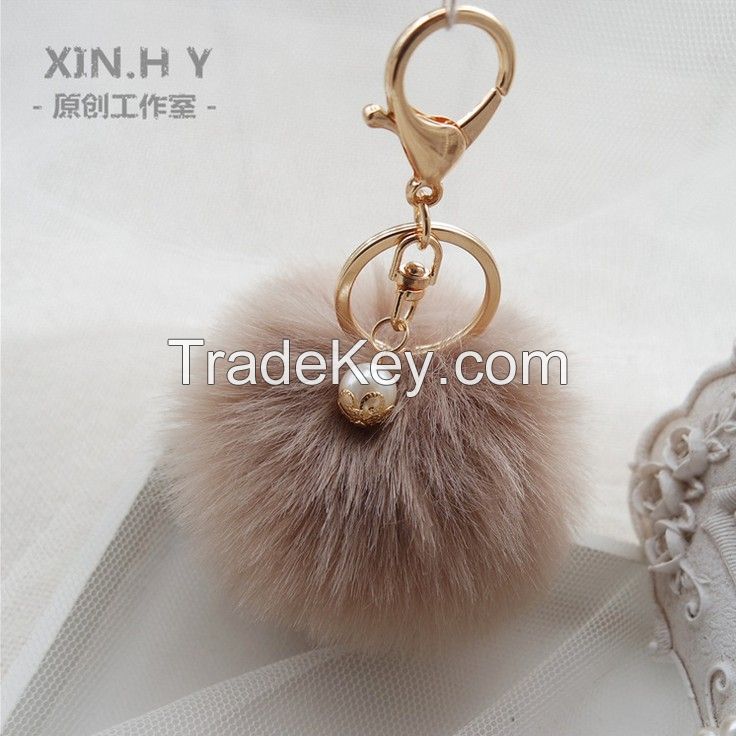  New 8CM Beauty Pompom Ball Key Chain Ring Charm Handbag-21