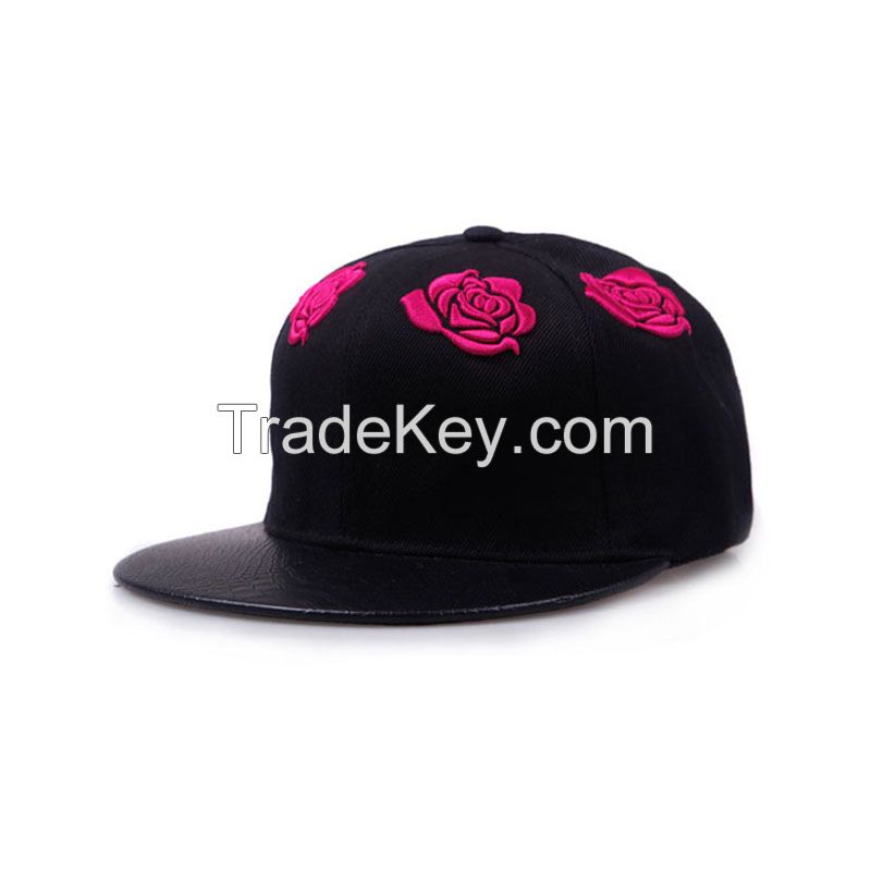 Fashion Rose Black Vintage Black Snapback Hats Hip-Hop adjustable