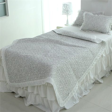 Slim summer quilt frilly flower bedding - Gray