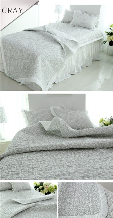 Slim summer quilt frilly flower bedding - Gray