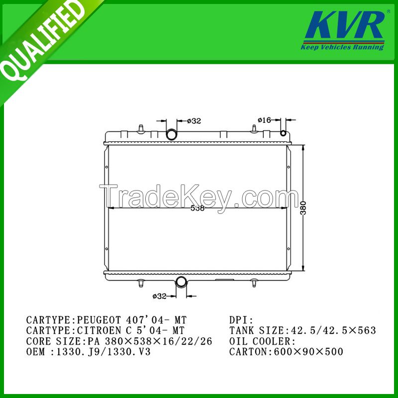 Universal auto aluminum radiator for PEUGEOT and CITROEN car