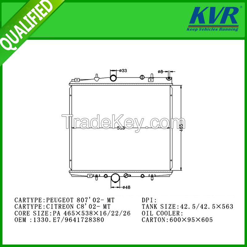 Car Engine Cooling System PEUGEOT Aluminum Radiator For Sale