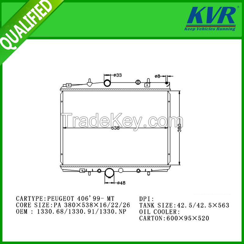 Wholesale OEM 1330.68/1330.91/1330.NP PEUGEOT 406 Auto cooling system aluminum radiator